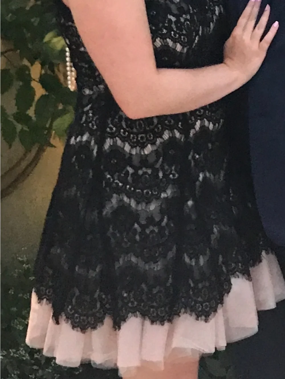 Betsy & Adam Black Lace Dress with Blush Lining